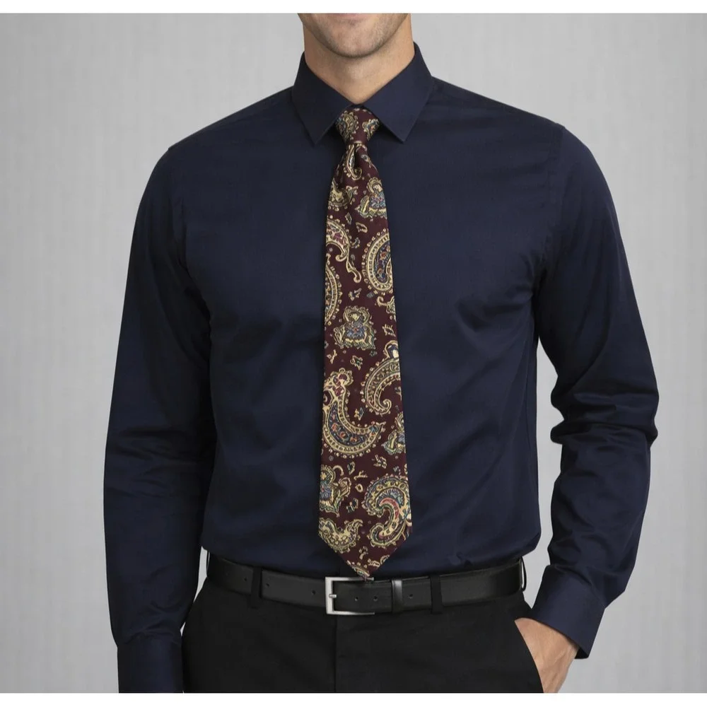 Vintage Pierre Cardin Silk Paisley Tie Maroon Blue Classic Menswear USA Import